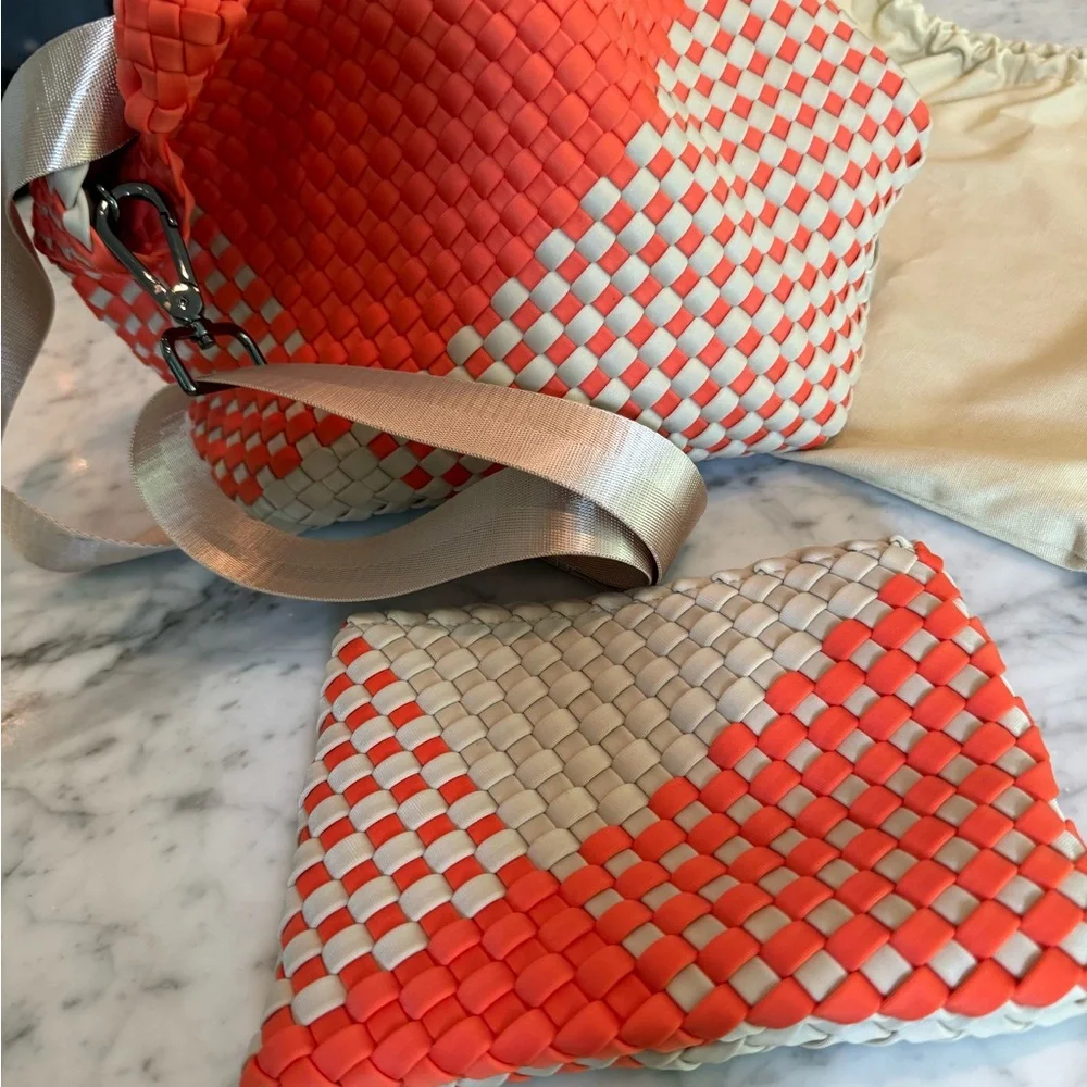Naghedi St. Barths Mini Orange and Cream Woven Ravello Tote - Picture 5 of 5